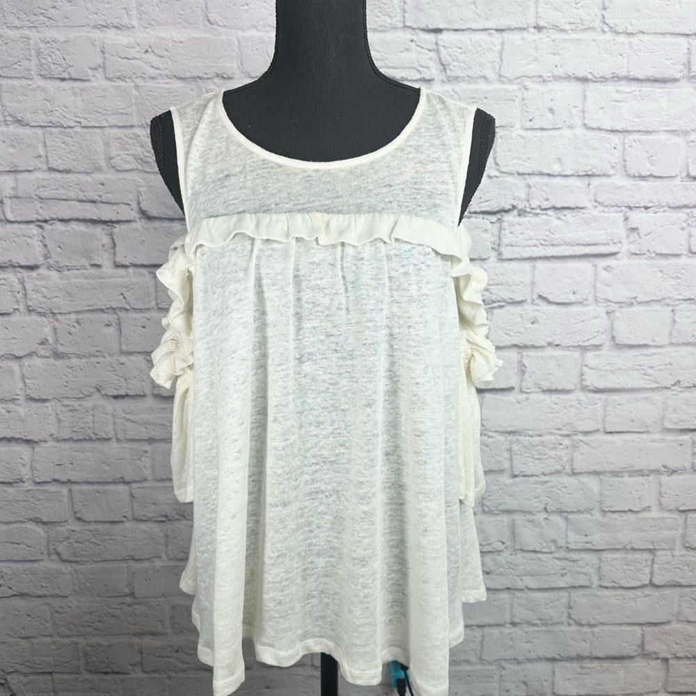 Meadow Rue Anthropologie Cold Shoulder 100% Linen Top Cream Size Small